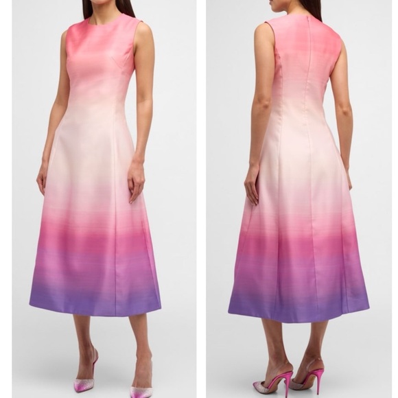 Leo Lin Dress Cleo Ombré Pink Coral Sleeveless A-Line Cocktail Midi Dress Size 6 - Picture 7 of 17